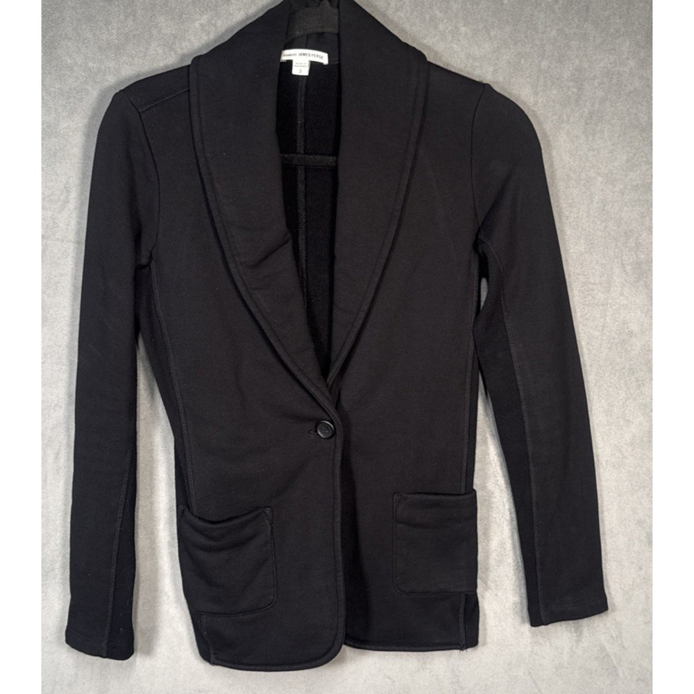 James Perse Standard Jersey Knit One Button Blazer Jacket Women's Sz 2 Black